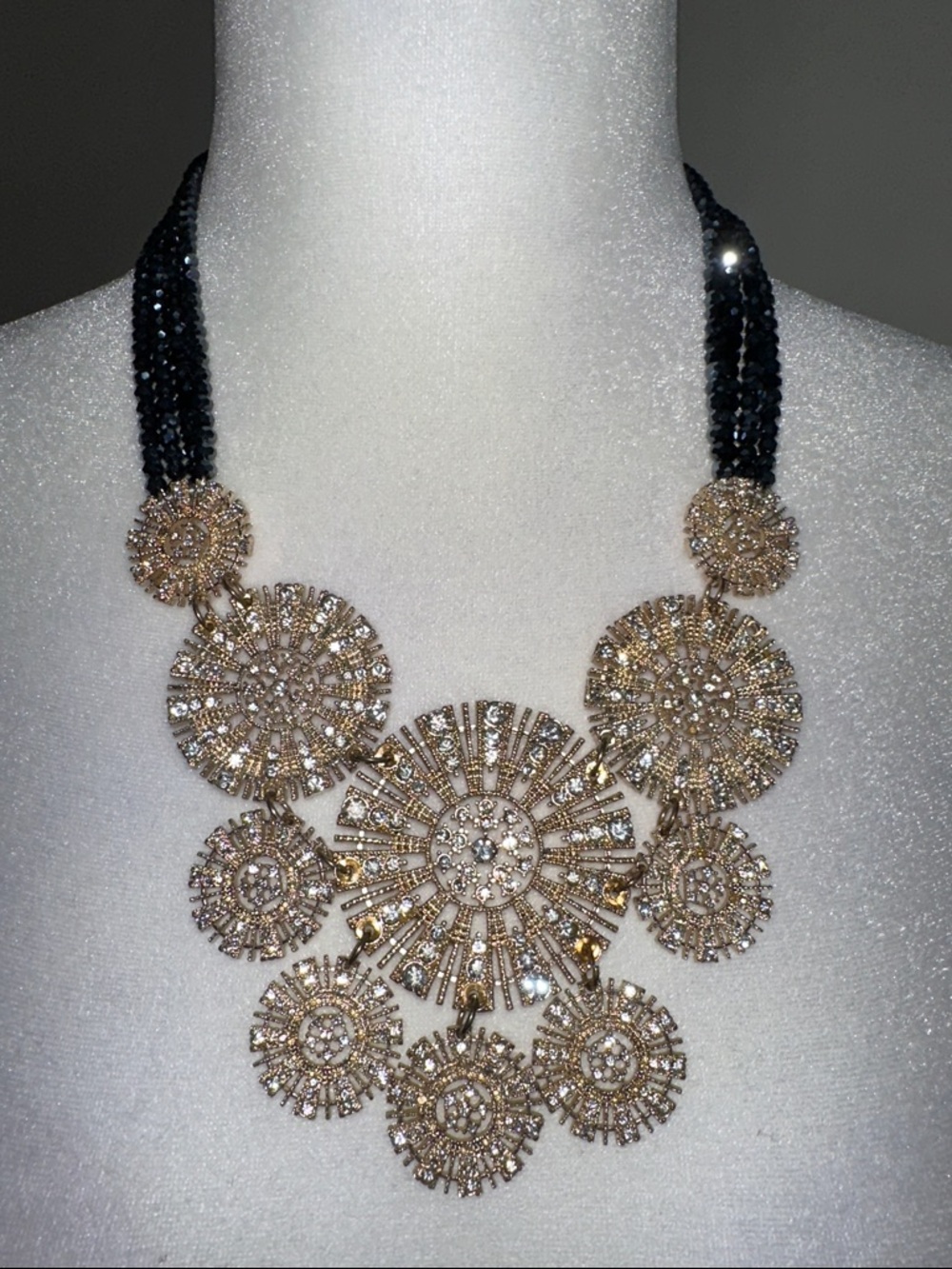 Anthropologie Gold and Blue Crystal Medallion Necklace - Picture 6 of 10